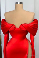 Red Off-the-Shoulder Long Sleeves Prom Dress Mermaid With High Split
