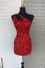 Red One Shoulder Cutout Short Homecoming Gowns Sequined Cocktail Dresses