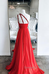 Red one shoulder long prom Dresses red evening Dresses