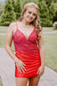 Red Open Back Sequins Tight Homecoming Dresses