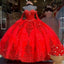 Red Organza Sweet 16 Quinceanera Dresses Sequins Applique Beaded Sweetheart Ball Gowns