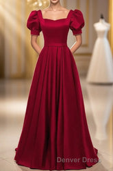 Red Puff Sleeve Prom Dresses / Red Bridesmaid Dresses / Victorian Dresses