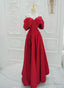 Red Satin A Line Straps Long Prom Dress, Red Long Prom Dresses