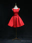 Red Satin Backless Bow Homecoming Dresses
