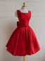 Red Satin Backless Short Prom Dress, Red Homecoming Dresses