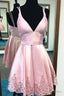 Red Satin Deep V Neck A Line Hollow Short Homecoming Dress,Graduation Dresses