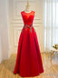 Red Satin Lace Up Floor Length Bridesmaid Dresses