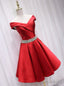 Red Satin Off the Shoulder Beading Homecoming Dresses