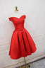 Red Satin Off the Shoulder Pleats Homecoming Dress