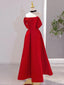 Red Satin Red Satin A Line Scoop Long Prom Dress, Red Satin Prom Dresses