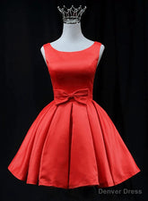 Red Satin Round Neckline Prom Homecoming Dress Red Short Party Dress prom dresses shops