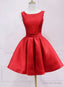 Red Satin Short Simple Backless Prom Dress, Red Homecoming Dresses