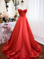 Red Satin Spaghetti Straps Prom Dresses
