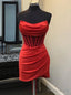Red Satin Strapless Pleats Short Homecoming Dresses