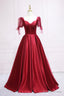 Red Satin Sweetheart Neckline Long Prom Dress, A Line Prom Graduation Dresses