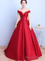 Red Satin Sweetheart Off Shoulder Long Prom Dress Prom Gowns, Red Long Ball Gowns Prom Dresses