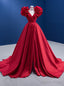 Red Satin V Neck Pleats Prom Dresses