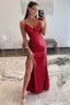 Red Sequin Plunge V Backless Mermaid Maxi Dresses with Slit