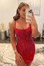 Red Sequins Lace Up Tight Short Homecoming Dresses