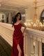 Red Sheath Long Prom Dress Slit Prom Dresses