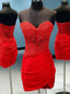 Red Sheath Strapless Appliques Homecoming Dresses