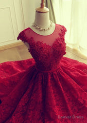 Red Short Lace Homecoming Dresses,Knee-length Prom Dress,Party Gown