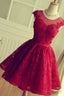 Red Short Lace Homecoming Dress,Knee length Prom Dresses,Prom Gowns