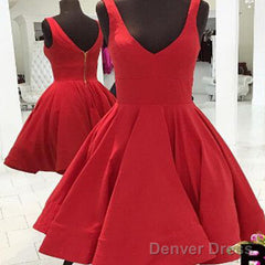 Red Simple V-Neck Freshman A-Line Cheap Homecoming Dress