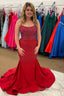 Red Spaghetti Straps Mermaid Beading Prom Dresses
