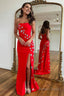 Red Strapless Mermaid Long Prom Dresses with Stars