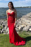 Red Sweetheart Lace Up Long Mermaid Prom Dresses with Appliques