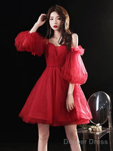Red Sweetheart Neck Tulle Short Prom Dress Cute Homecoming Dress