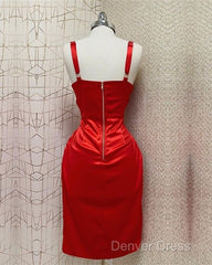 Red Sweetheart Neckline Slit Homecoming Dresses Midi Prom Dresses