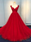 Red Sweetheart Straps Long Ball Gowns Prom Dress, Red Tulle Prom Dresses
