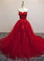 Red Sweetheart Tulle with Applique Prom Dresses , Tulle Prom Gown