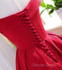 Red Tea Length Vintage Style Wedding Party Dresses, Off Shoulder Formal Dresses, Red Party Dresses