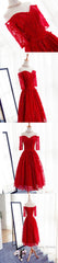 Red Three-Quarter Sleeve Sweetheart Off Shoulder Tea-Length Lace Up Back Homecoming Dresses