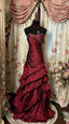 Red Tube Top Shiny Retro Elegant Long Layered Satin Ball Gowns Prom Dresses