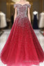 Red Tulle Beaded Off The Shoulder Long Prom Gowns, Red Prom Dresses