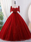 Red Tulle Beading Short Sleeve Quinceanera Dresses