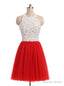 Red Tulle Halter Beading Homecoming Dresses