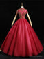 Red Tulle High Neck Cap Sleeve Beading Quinceanera Dress