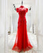Red Tulle Lace Long Prom Dress, Red Lace Tulle Prom Dresses