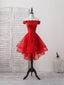 Red Tulle Lace Off Shoulder Short Prom Dress, Red Homecoming Dresses