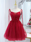 Red Tulle Lace Short Prom Dress Red Lace Puffy Homecoming Dresses