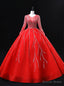 Red Tulle Long Sleeve Beading Sequins Backless Quinceanera Dresses