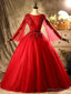 Red Tulle Long Sleeve Beading Sequins Quinceanera Dresses