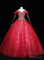Red Tulle Off the Shoulder Sequins Beading Quinceanera Dresses