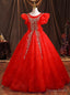 Red Tulle Sequins Appliques Quinceanera Dresses