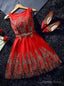 Red Tulle Sequins Bow Homecoming Dresses